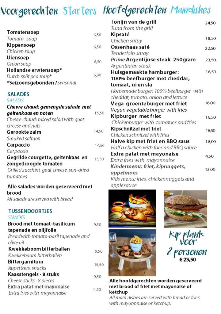 Hoofd gerechten Menukaart